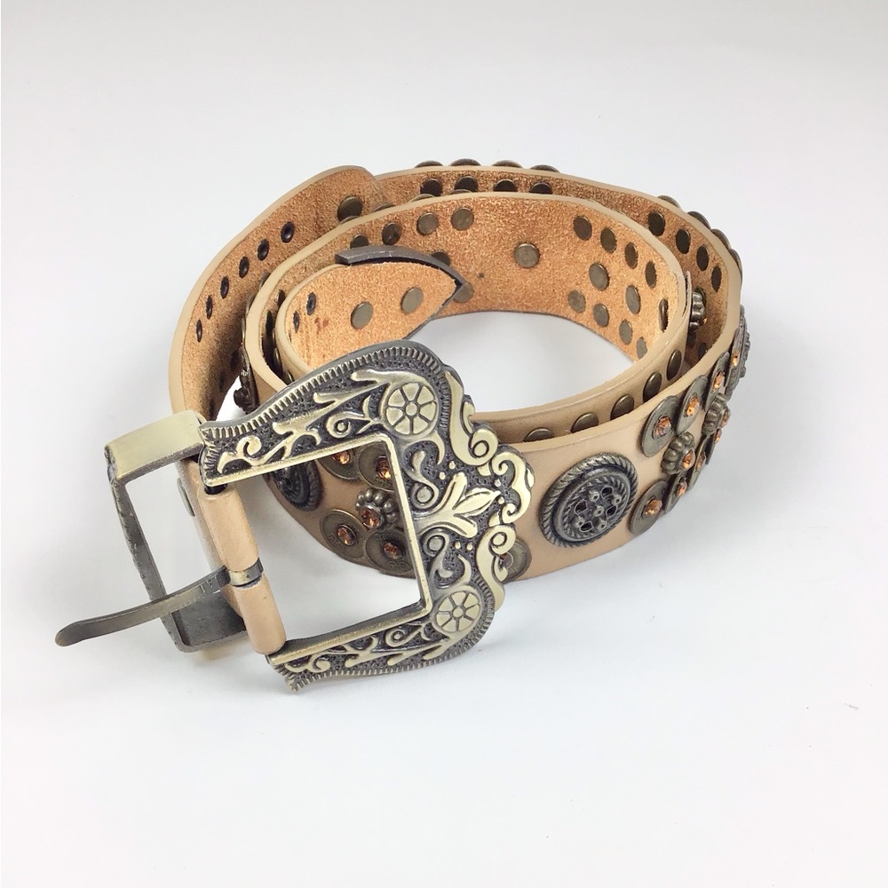 Embedded Rhinestones And Studs Leather Belt.